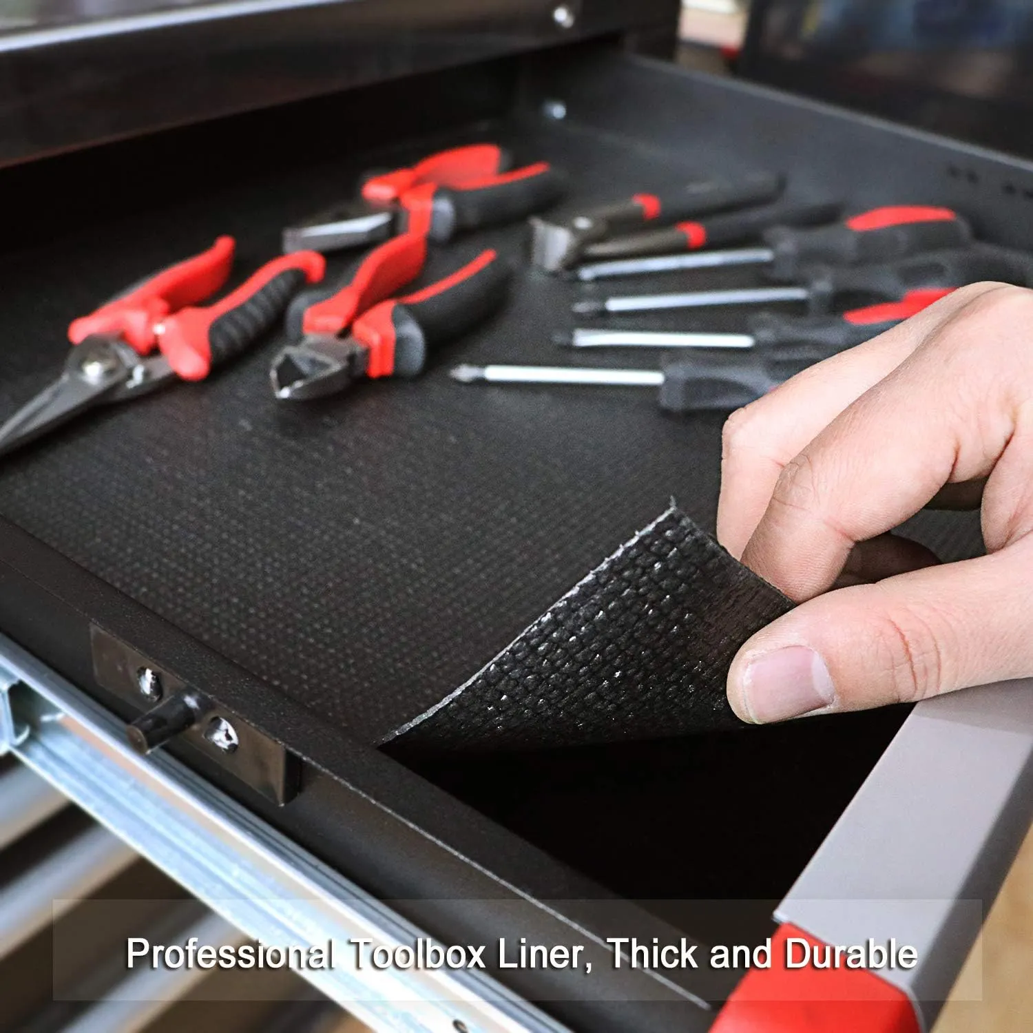 CASOMAN Professional Tool Box Liner and Drawer Liner 18 inch x 24 feet,Easy Cut Non-Slip Foam Rubber Toolbox Drawer Liner Mat - Adjustable Thick Cabinet Liners
