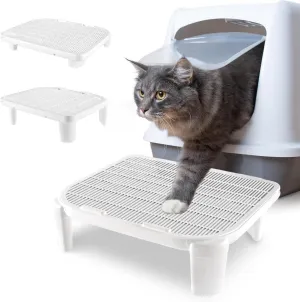Cat Litter Ramp for Self-Cleaning Cat Litter Box Step Stairs, Double Layer Waterproof Urine Proof Trapping Mat Easy to Clean (19.7x16 Inch, White)