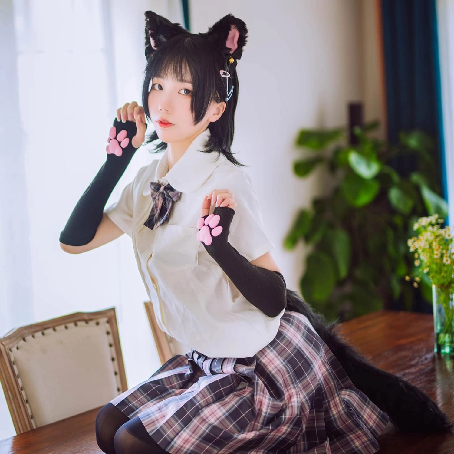 Cat Paw Thigh High Socks Golves, Cute Soft 3D Toe Beans Socks Mittens Kitten Claw Pad Socks for Girl Women Cosplay Set…