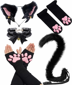 Cat Paw Thigh High Socks Golves, Cute Soft 3D Toe Beans Socks Mittens Kitten Claw Pad Socks for Girl Women Cosplay Set…