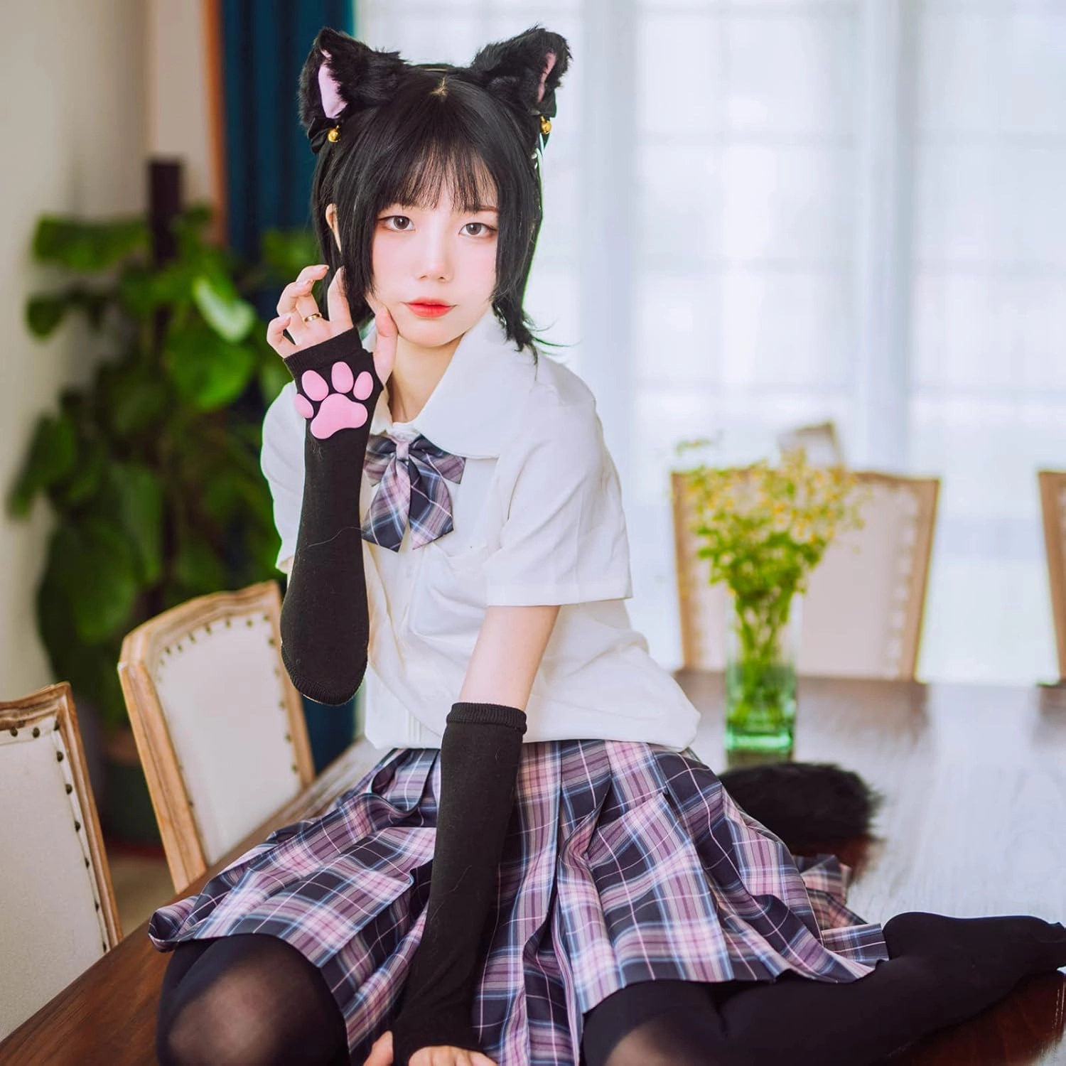 Cat Paw Thigh High Socks Golves, Cute Soft 3D Toe Beans Socks Mittens Kitten Claw Pad Socks for Girl Women Cosplay Set…