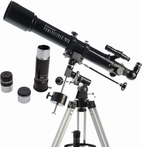 Celestron 21037 PowerSeeker 70EQ Refractor Telescope - Includes Two Eyepieces, Erect Image Diagonal, 3X Barlow Lens, Height-Adjustable Tripod and Deluxe Accessory Tray, Black