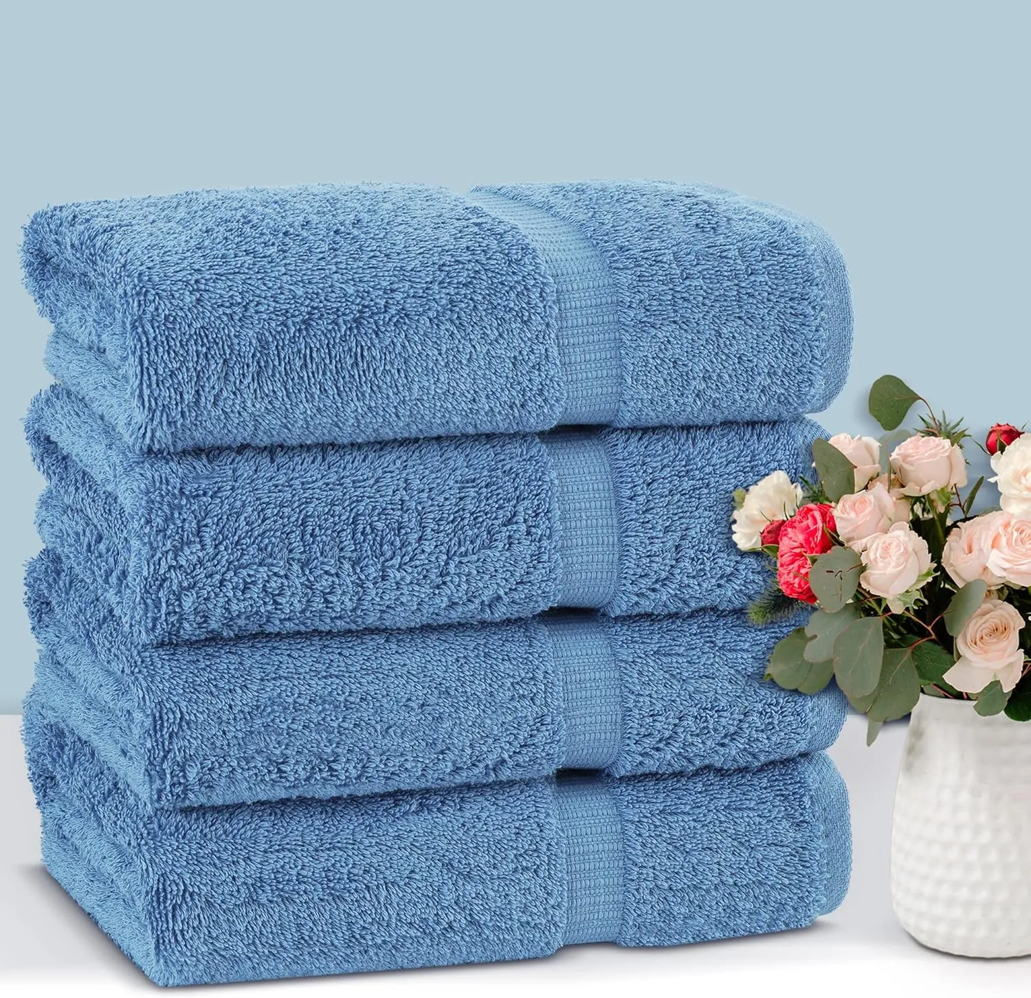Chakir Turkish Linens Premium Cotton Absorbent Turkish Towels (Bath Towel - Set of 4, Wedgewood)