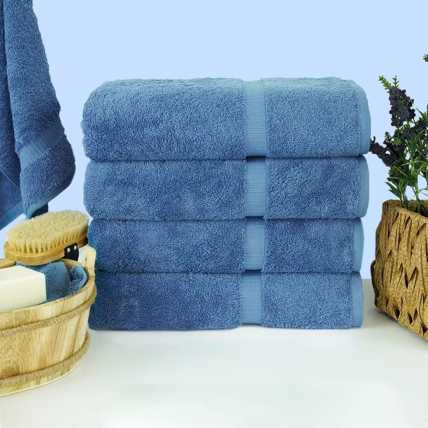 Chakir Turkish Linens Premium Cotton Absorbent Turkish Towels (Bath Towel - Set of 4, Wedgewood)