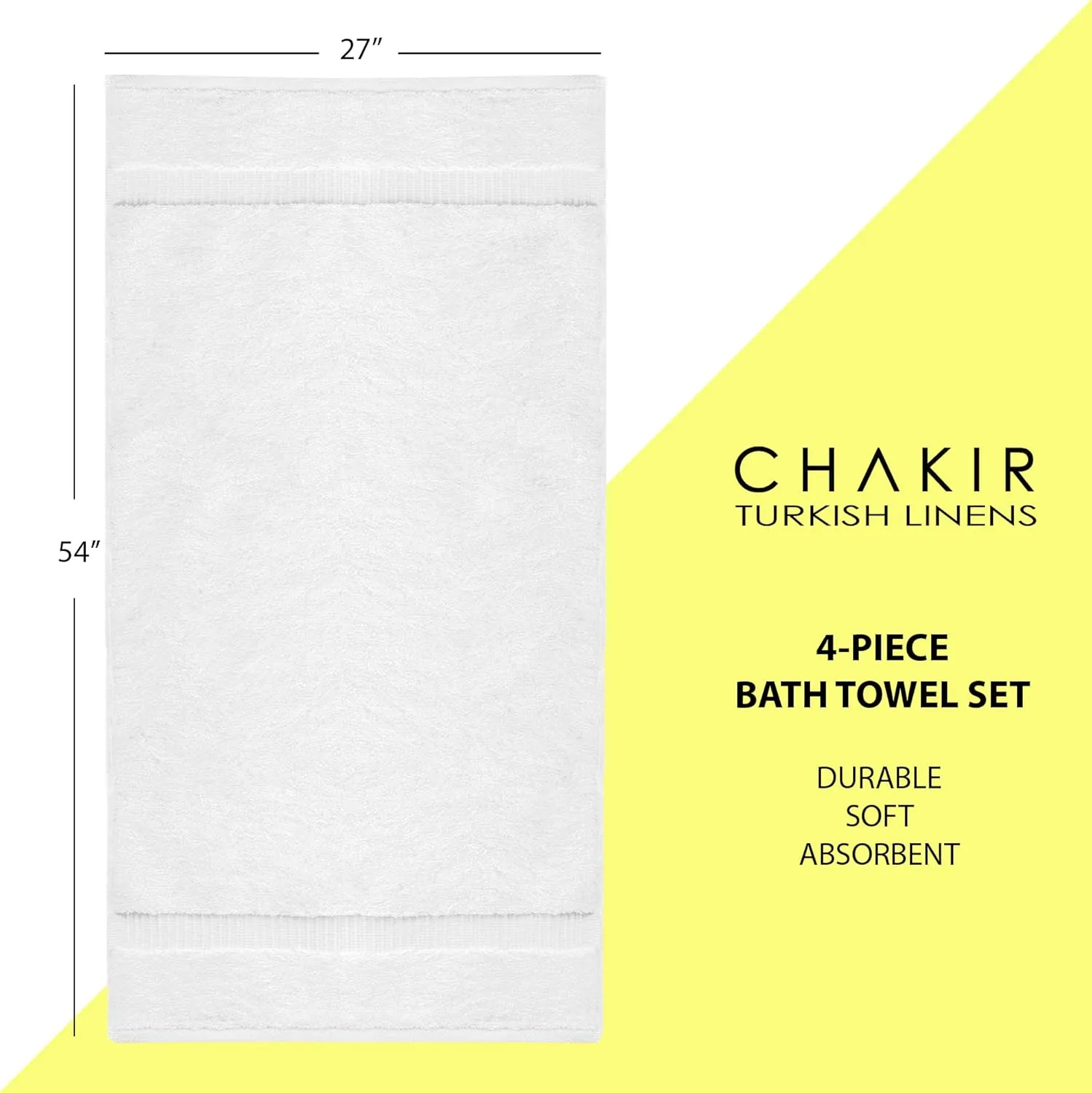 Chakir Turkish Linens Premium Cotton Absorbent Turkish Towels (Bath Towel - Set of 4, White)