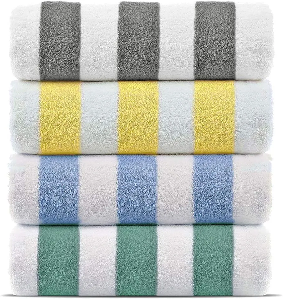 Chakir Turkish Linens Premium Quality 100% Cotton Turkish Cabana Thick Stripe Pool Beach Towels 4-Pack (Multicolor, 30x60 Inch)