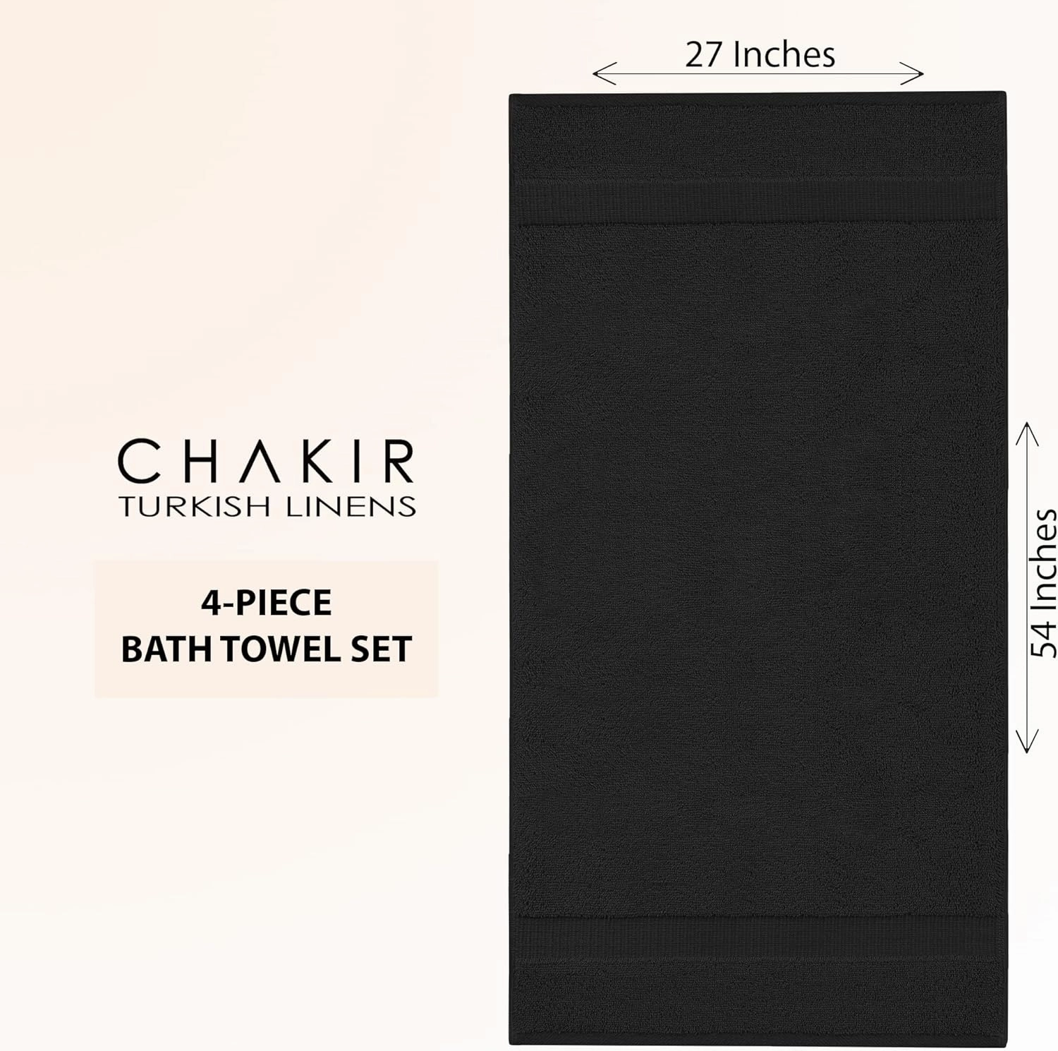 Chakir Turkish Linens 100% Cotton Premium Turkish Towels for Bathroom | 27'' x 54'' (4-Piece Bath Towels - Black)