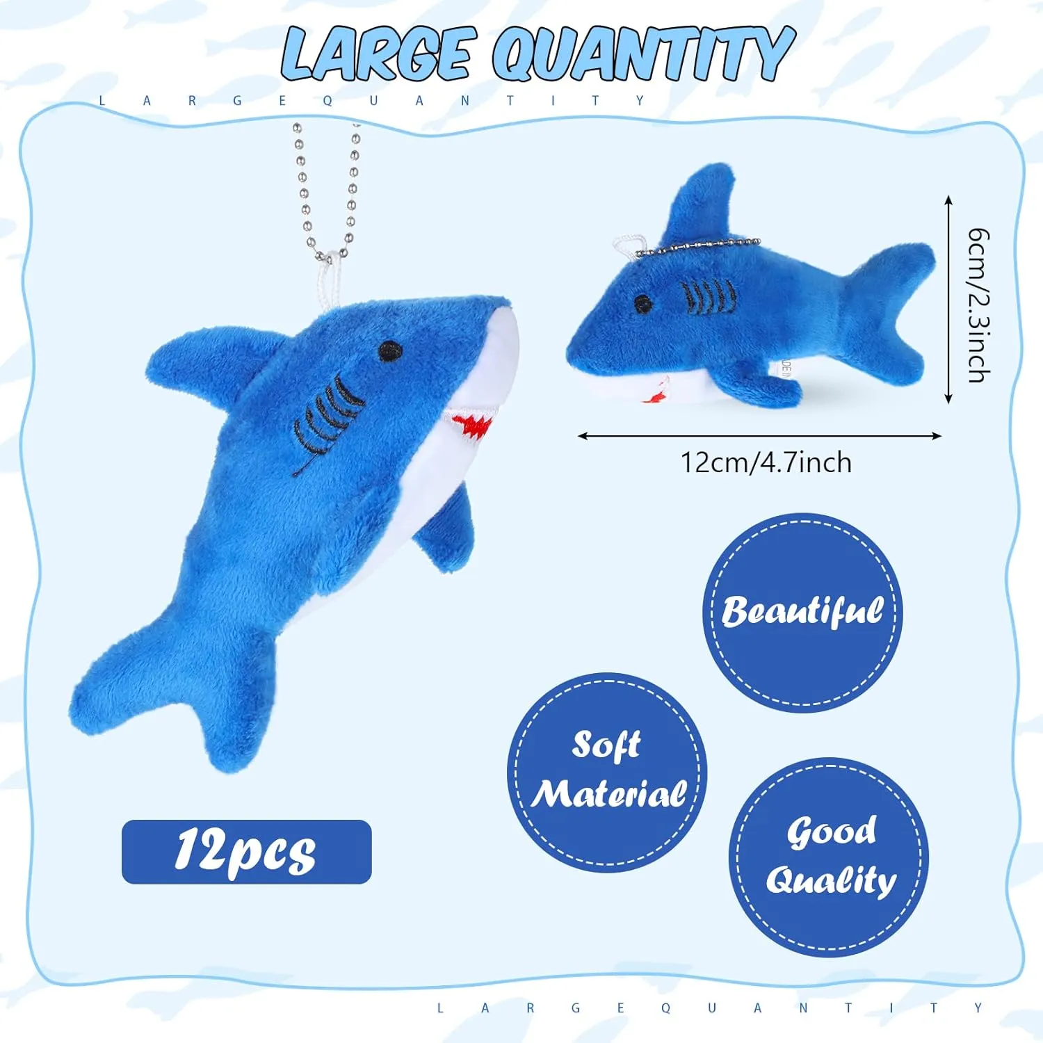 Chalyna Mini Stuffed Animal Soft Shark Plush Toys Shark Bulk Party Favors Tiny Ocean Animal Toys for Baby Kids Stuffs, 4.7 Inch(No Light,Dark Blue)