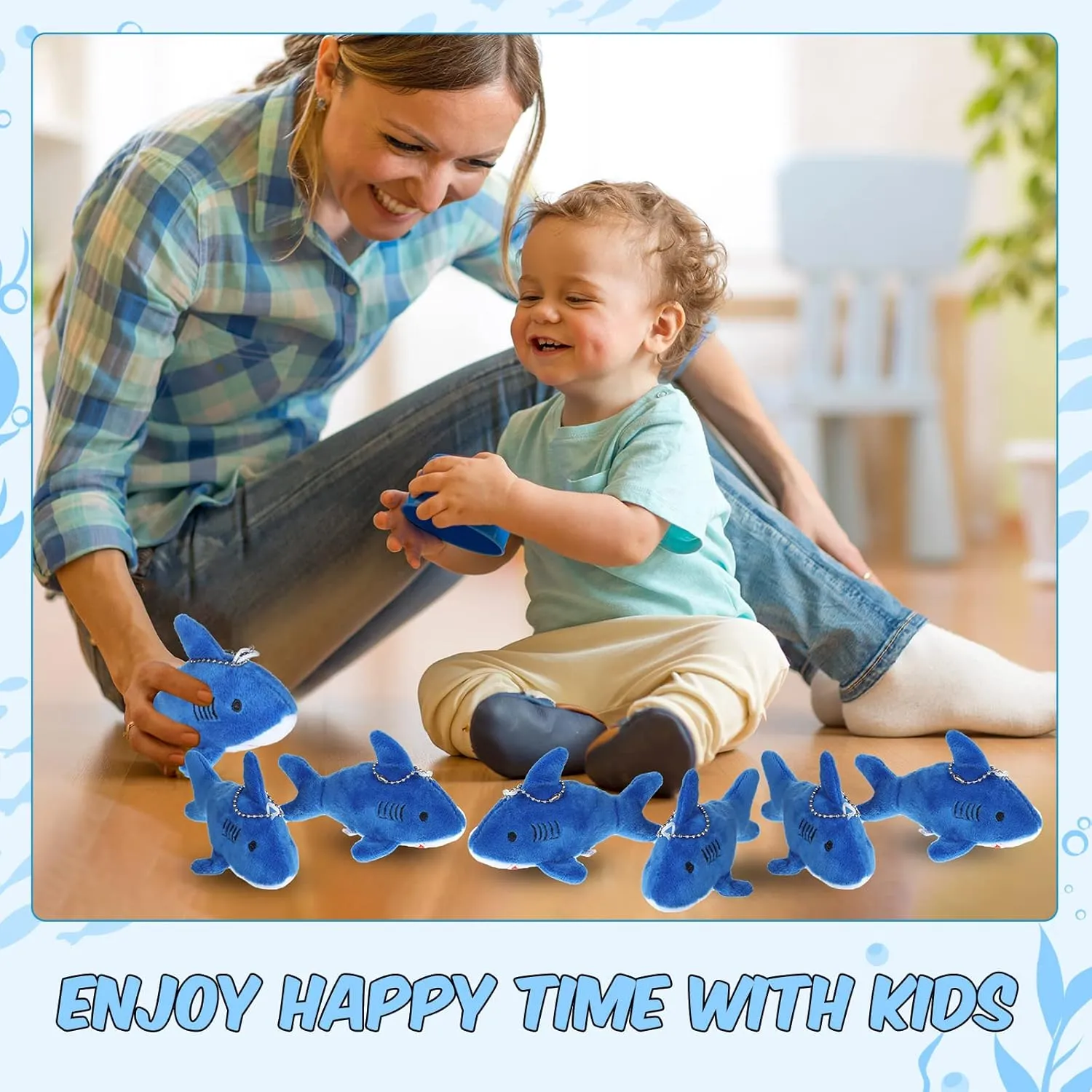 Chalyna Mini Stuffed Animal Soft Shark Plush Toys Shark Bulk Party Favors Tiny Ocean Animal Toys for Baby Kids Stuffs, 4.7 Inch(No Light,Dark Blue)