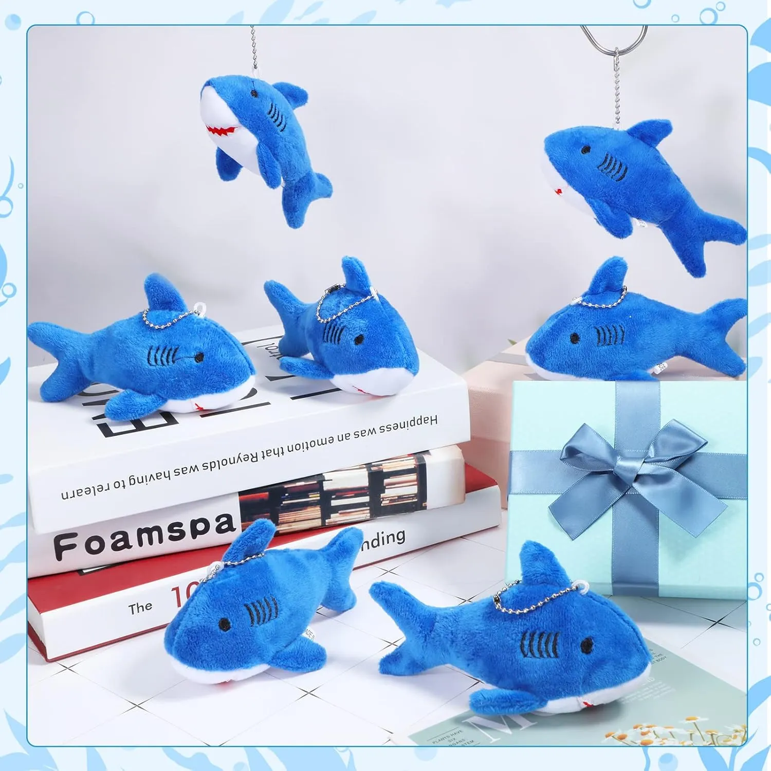 Chalyna Mini Stuffed Animal Soft Shark Plush Toys Shark Bulk Party Favors Tiny Ocean Animal Toys for Baby Kids Stuffs, 4.7 Inch(No Light,Dark Blue)