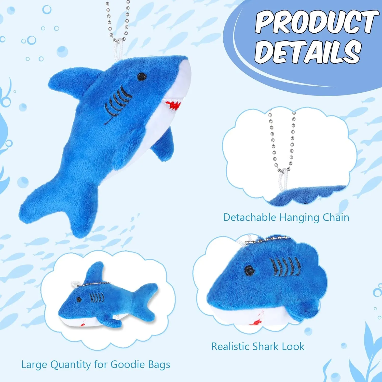 Chalyna Mini Stuffed Animal Soft Shark Plush Toys Shark Bulk Party Favors Tiny Ocean Animal Toys for Baby Kids Stuffs, 4.7 Inch(No Light,Dark Blue)