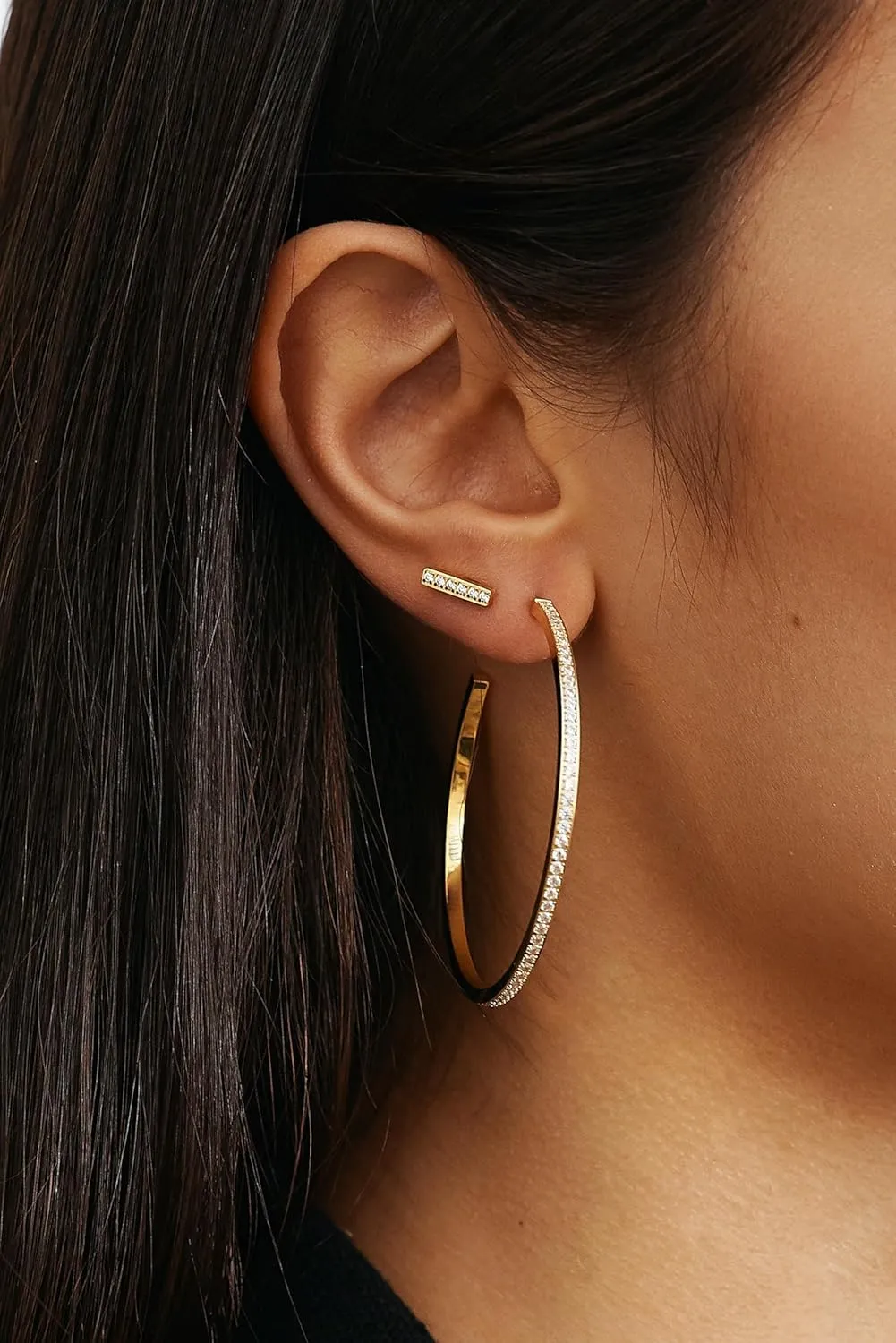CHESKY Large Rhinestone Post Open Hoop Earrings - 14k Gold Thin Cubic Zirconia Round Hoops 15/20/25/40/50mm Hypoallergenic Sparkly Earrings for Women Trendy Jewelry Gifts