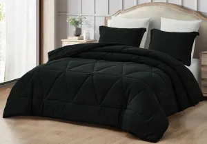 Chezmoi Collection Rory Black Comforter Set Oversized Queen Size 3-Piece Fluffy Soft Lightweight Bedding Triangle Quilted Stone-Washed Microfiber Comforter Set for All Season
