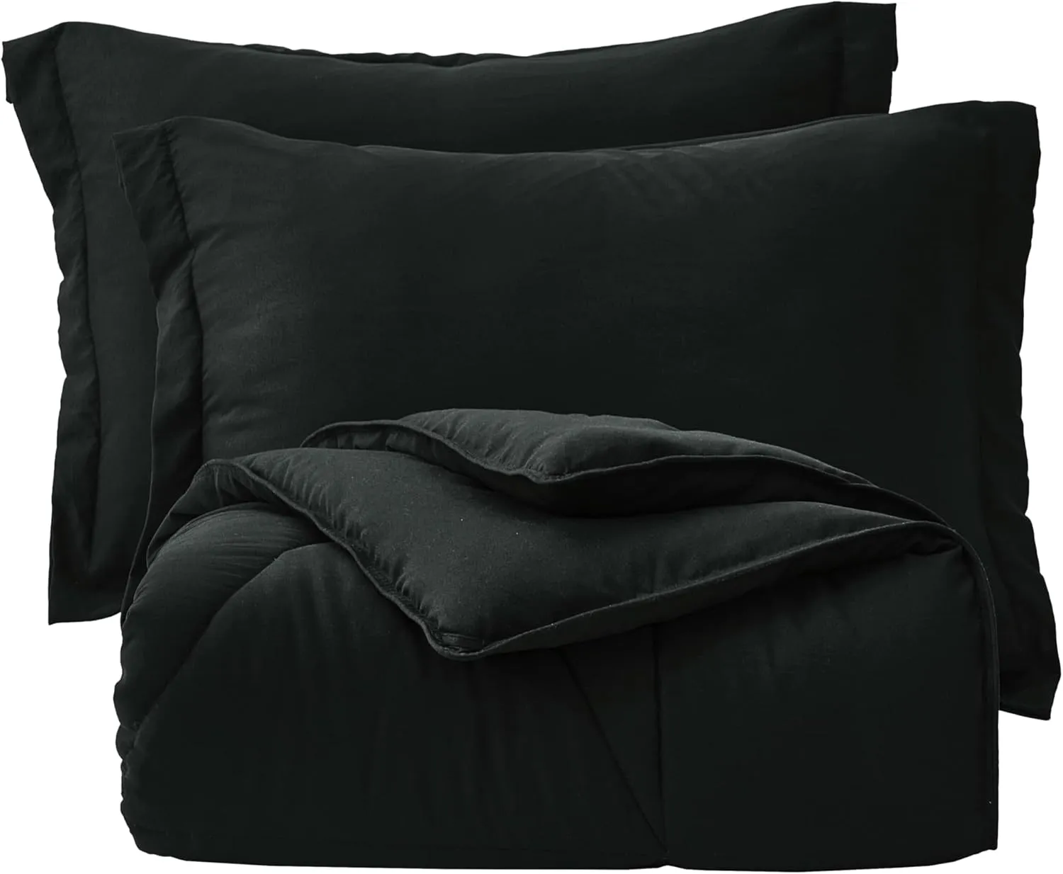 Chezmoi Collection Rory Black Comforter Set Oversized Queen Size 3-Piece Fluffy Soft Lightweight Bedding Triangle Quilted Stone-Washed Microfiber Comforter Set for All Season