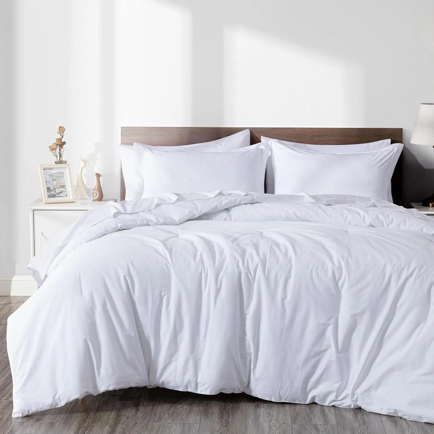 Chezmoi Collection Solid White Cotton Comforter Set King Size, 3-Piece Luxury Soft Breathable Smooth Cooling 250TC Cotton Twill Lightweight Bedding Comforter for All Season