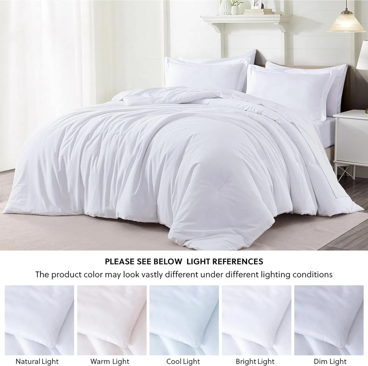 Chezmoi Collection Solid White Cotton Comforter Set King Size, 3-Piece Luxury Soft Breathable Smooth Cooling 250TC Cotton Twill Lightweight Bedding Comforter for All Season