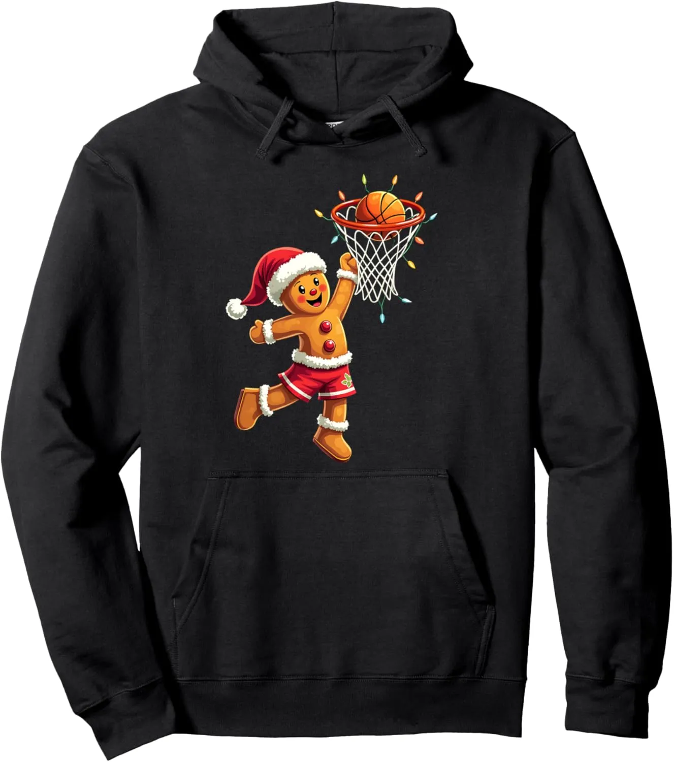 Christmas Gingerbread Slam Dunk Basketball Santa Xmas Light Pullover Hoodie