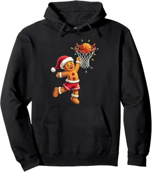 Christmas Gingerbread Slam Dunk Basketball Santa Xmas Light Pullover Hoodie