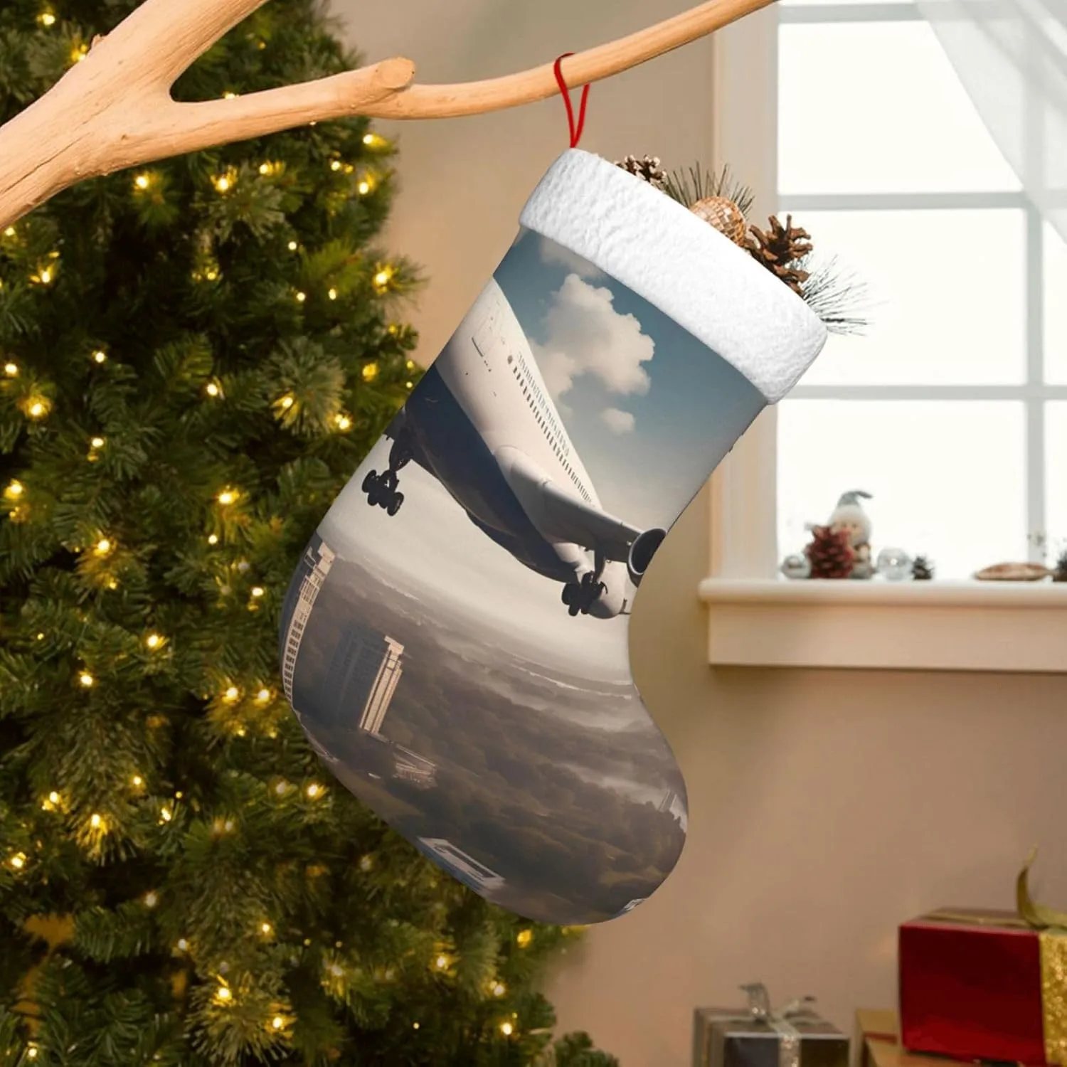 Christmas Stocking 18" Xmas Stockings Holiday Decorative Stockings Xmas Party Décor Accessories Cuff Gift Airplanes in Motion