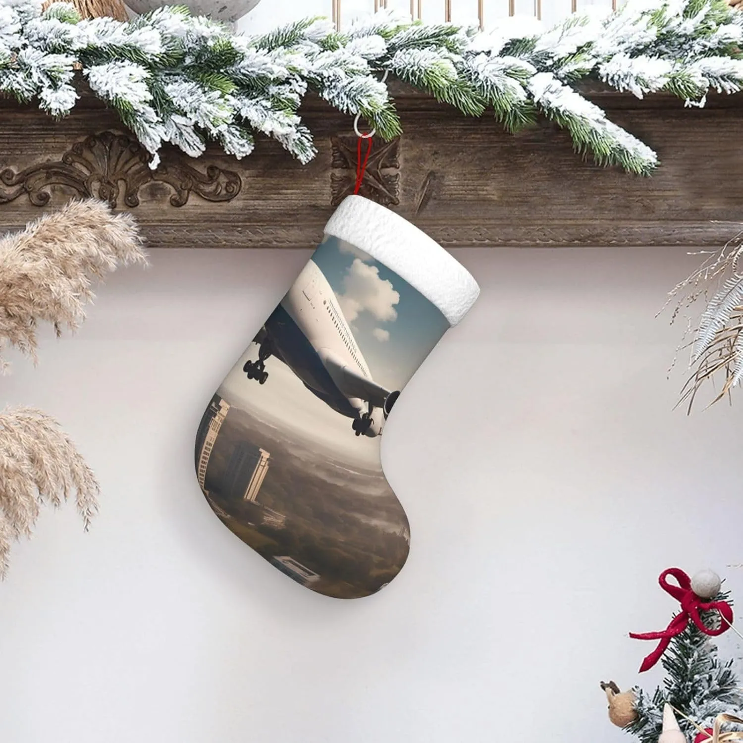 Christmas Stocking 18" Xmas Stockings Holiday Decorative Stockings Xmas Party Décor Accessories Cuff Gift Airplanes in Motion