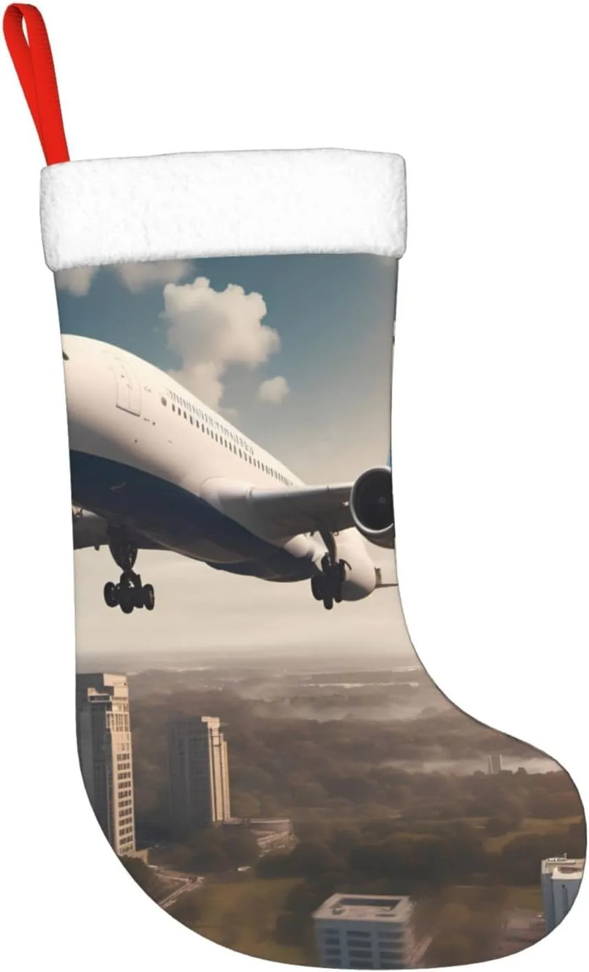 Christmas Stocking 18" Xmas Stockings Holiday Decorative Stockings Xmas Party Décor Accessories Cuff Gift Airplanes in Motion