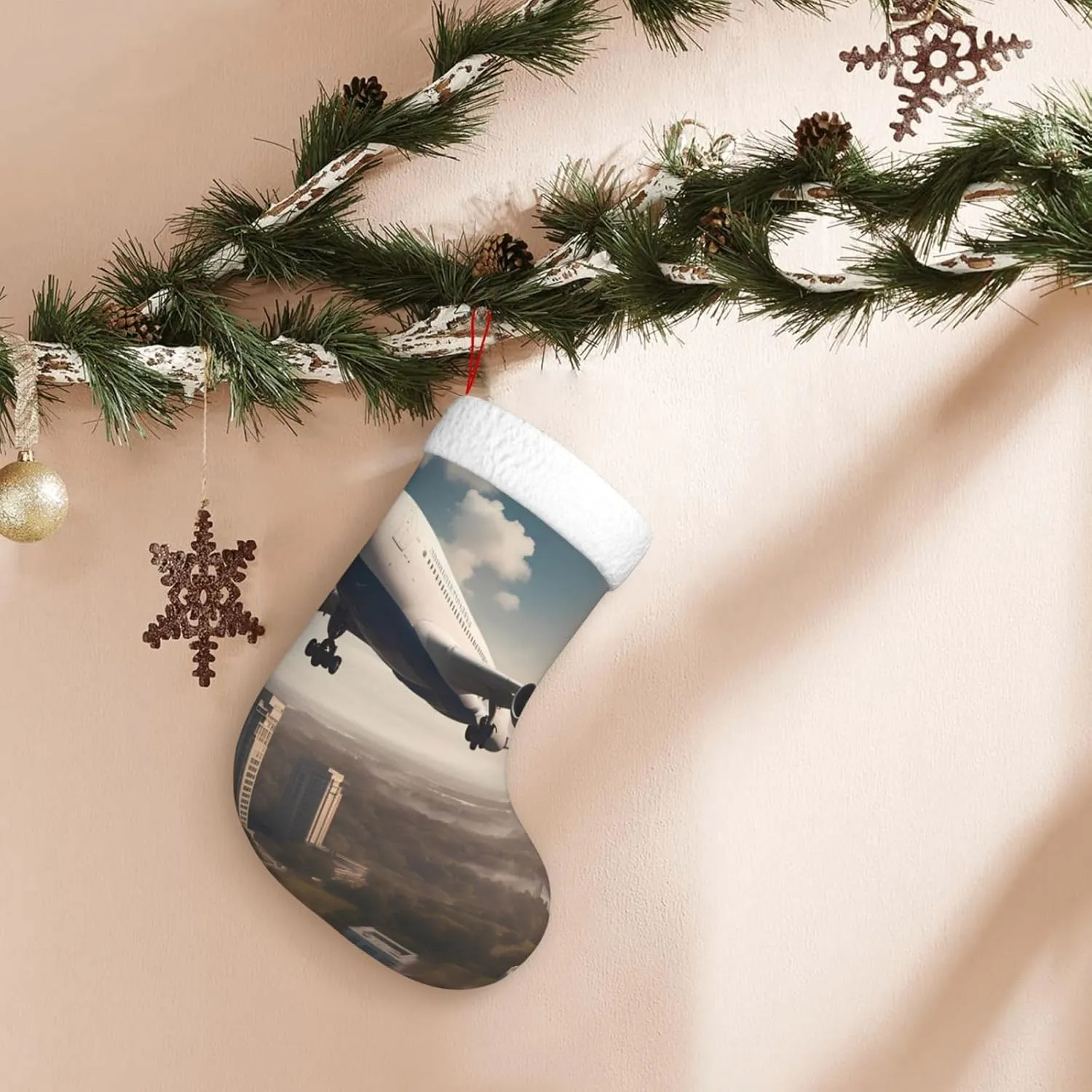 Christmas Stocking 18" Xmas Stockings Holiday Decorative Stockings Xmas Party Décor Accessories Cuff Gift Airplanes in Motion