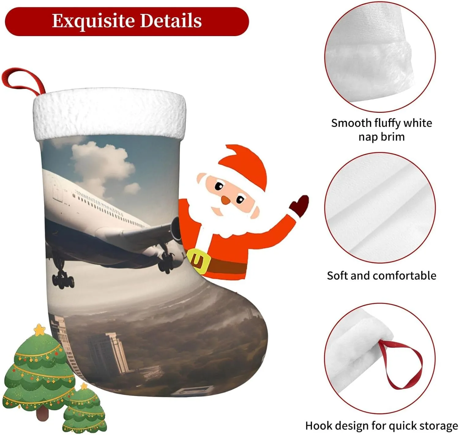 Christmas Stocking 18" Xmas Stockings Holiday Decorative Stockings Xmas Party Décor Accessories Cuff Gift Airplanes in Motion