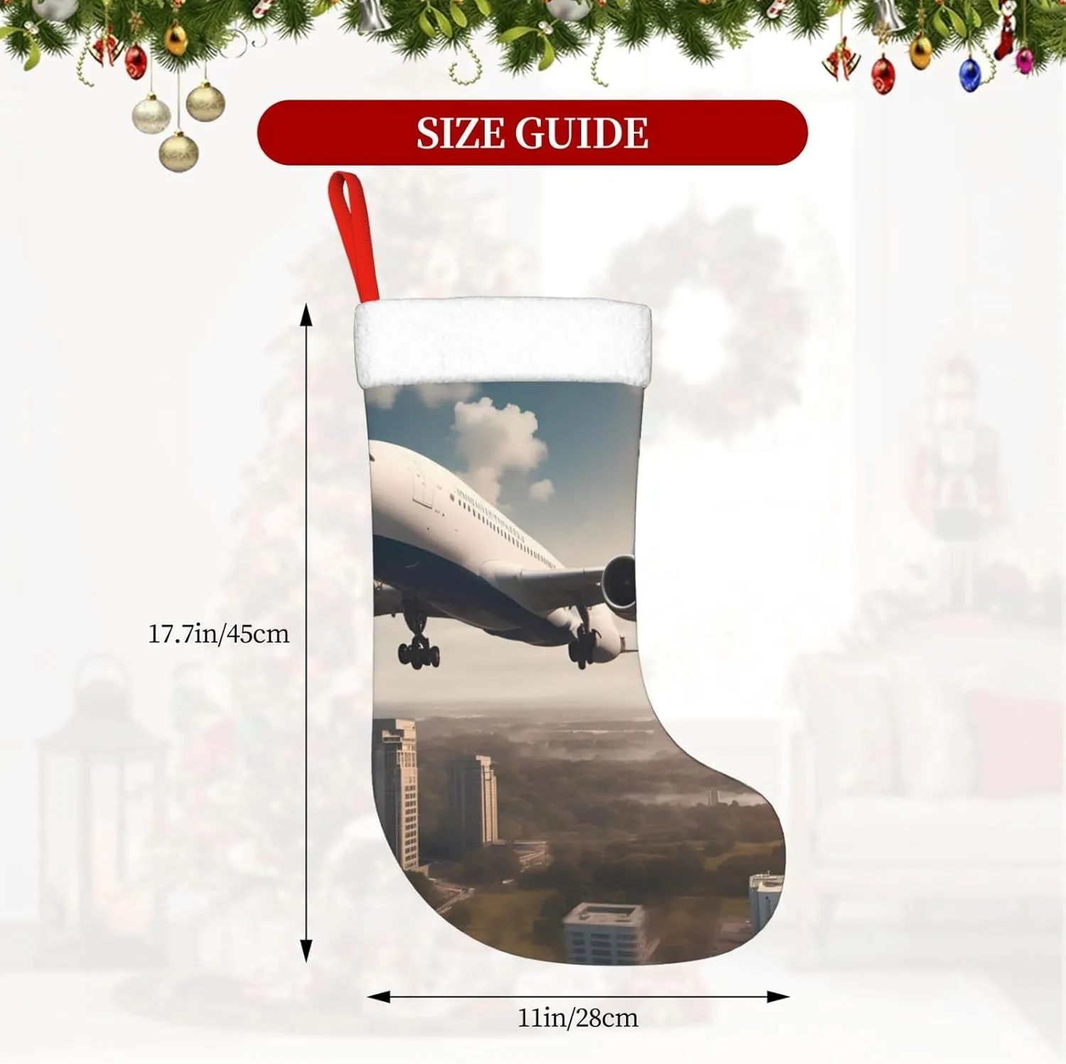 Christmas Stocking 18" Xmas Stockings Holiday Decorative Stockings Xmas Party Décor Accessories Cuff Gift Airplanes in Motion