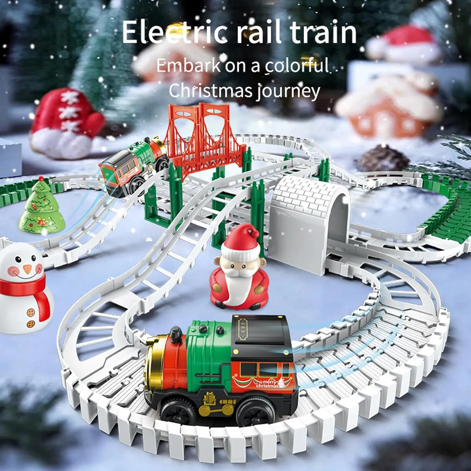 Christmas Train Track Set -125 Piece Set DIY Assembling Track Battery Operated Home Party Decoration Suitable for Birthday Toy for Children Over 3 Years Old