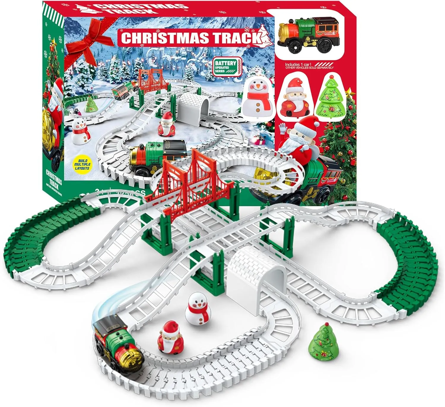Christmas Train Track Set -125 Piece Set DIY Assembling Track Battery Operated Home Party Decoration Suitable for Birthday Toy for Children Over 3 Years Old
