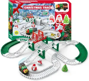 Christmas Train Track Set -125 Piece Set DIY Assembling Track Battery Operated Home Party Decoration Suitable for Birthday Toy for Children Over 3 Years Old