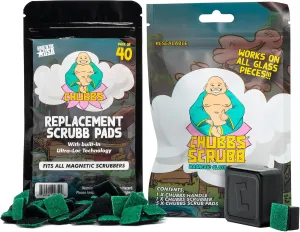 Chubbs Scrubb Magnetic Glass Cleaner with 40-Pack Replacement Scrubb Pads Bundle - Mini Magnetic Scrubber Kit That Removes Tough, Built-Up Stains From Glass, Ceramic & Metal
