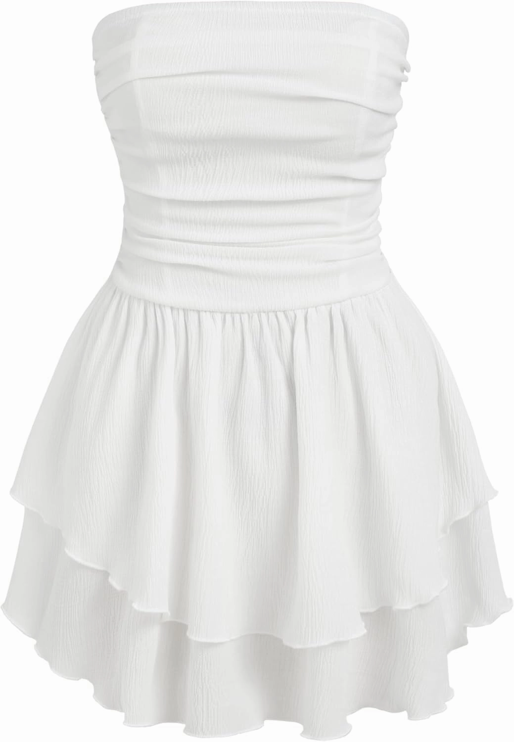CIDER Women's Summer Cocktail Dress - Tube Ruched Ruffle Mini Dress