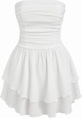 CIDER Women's Summer Cocktail Dress - Tube Ruched Ruffle Mini Dress