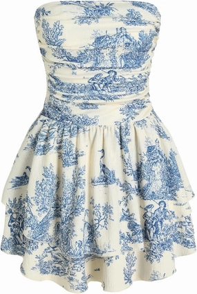CIDER Women's Summer Cocktail Dress - Tube Ruched Ruffle Mini Dress