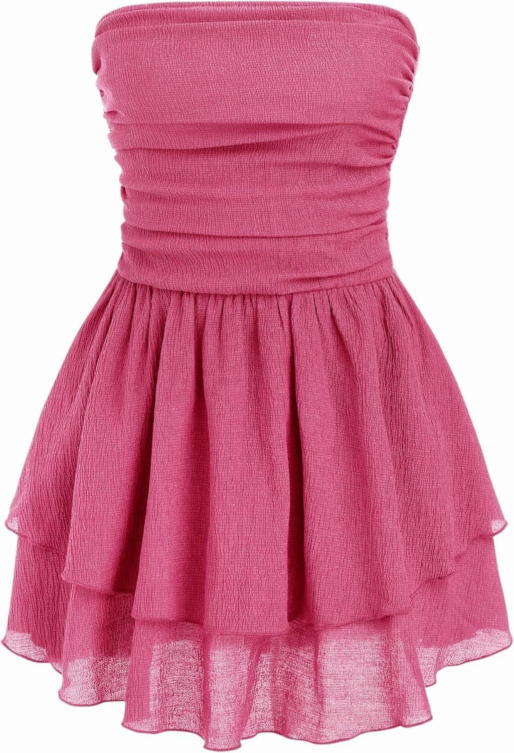 CIDER Women's Summer Cocktail Dress - Tube Ruched Ruffle Mini Dress
