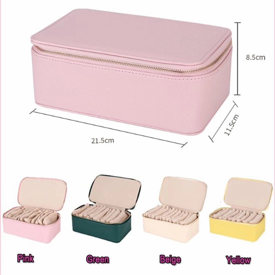 Circulate Travel Jewelry Box, Portable Pu Leather Jewelry Organizer Box with 12 Small Velvet Packing Bags, Storage for Rings, Earrings, Necklaces (Pink)