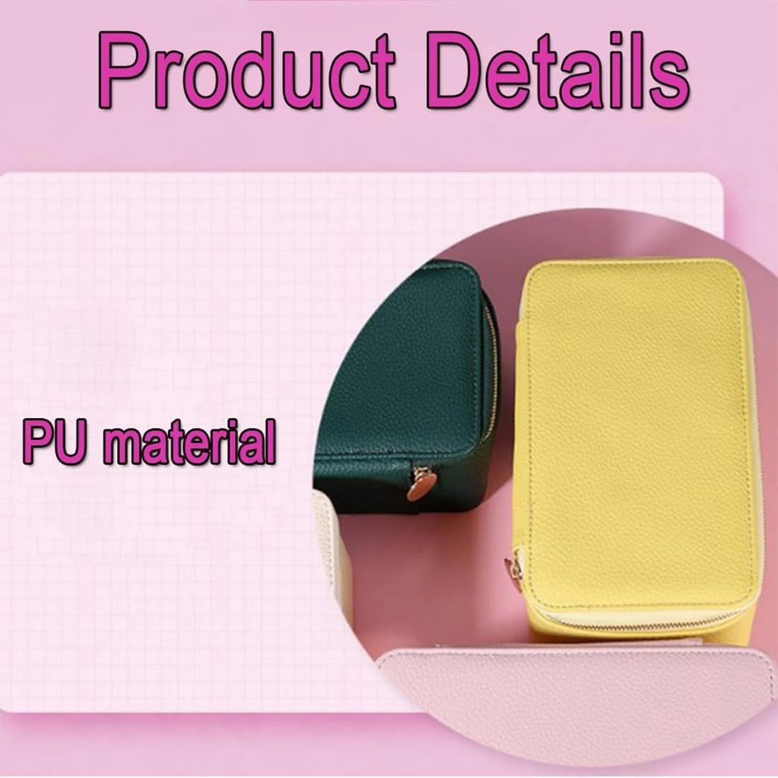Circulate Travel Jewelry Box, Portable Pu Leather Jewelry Organizer Box with 12 Small Velvet Packing Bags, Storage for Rings, Earrings, Necklaces (Pink)