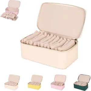 Circulatne Travel Jewelry Box with 12 Velvet Zipped Bags,Portable PU Leather Jewelry Organizer Box, Storage for Rings, Earrings, Necklaces (Beige)
