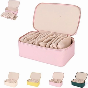 Circulatne Travel Jewelry Box with 12 Velvet Zipped Bags,Portable PU Leather Jewelry Organizer Box, Storage for Rings, Earrings, Necklaces(Pink)