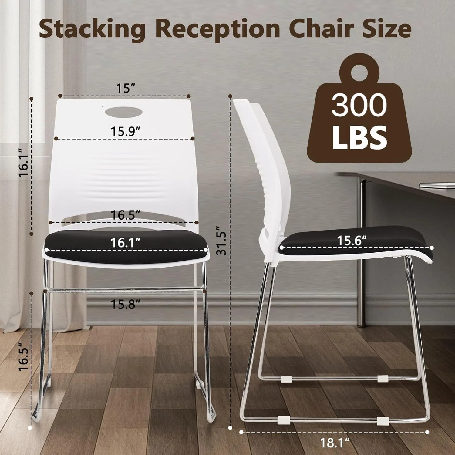 CLATINA Stacking Home Office Guest Chair with Metal Sled Base, Plastic Lobby Waiting Training Desk Chair for Office, Reception, Conference, School, Kitchen, Banquet, White, 12 Pack