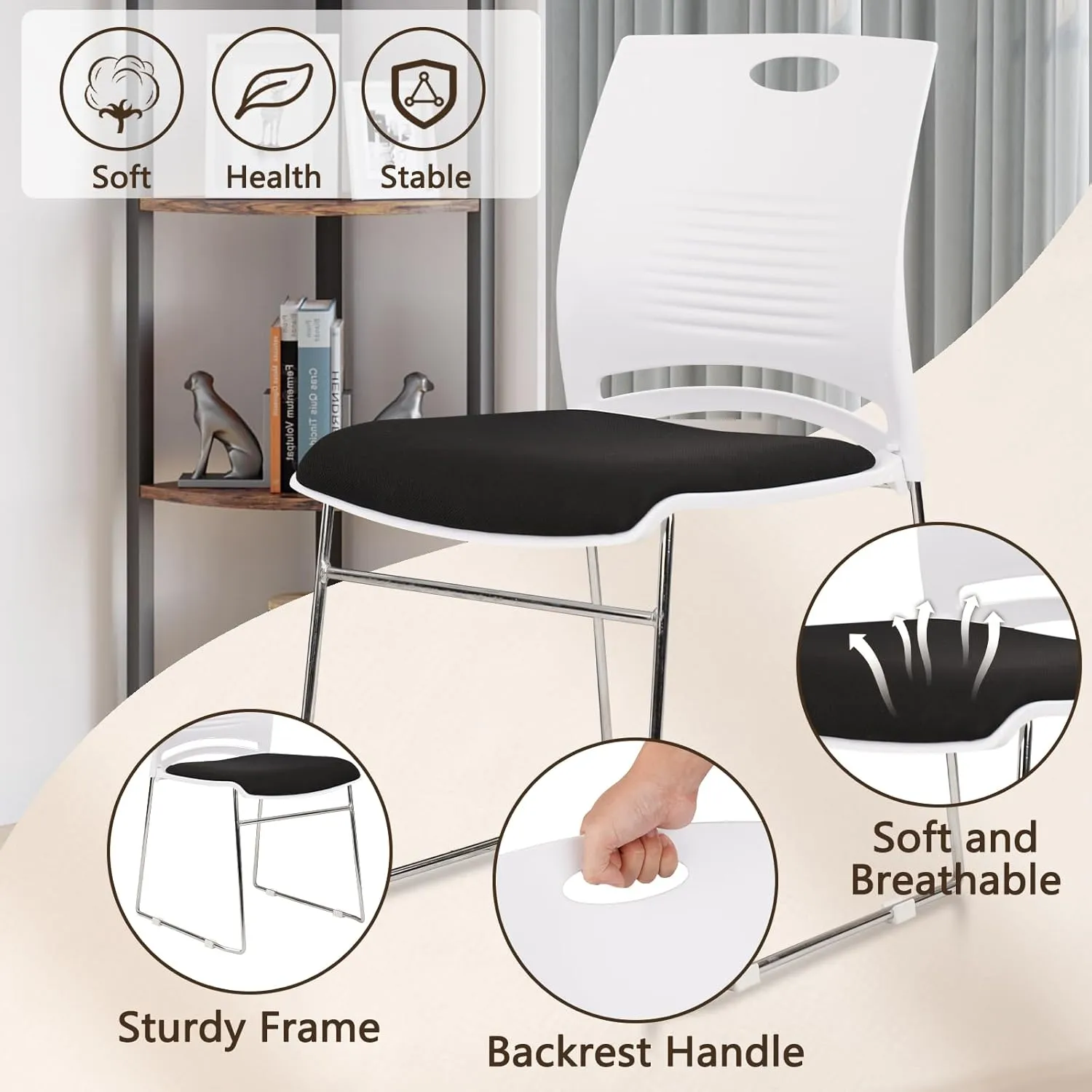 CLATINA Stacking Home Office Guest Chair with Metal Sled Base, Plastic Lobby Waiting Training Desk Chair for Office, Reception, Conference, School, Kitchen, Banquet, White, 12 Pack