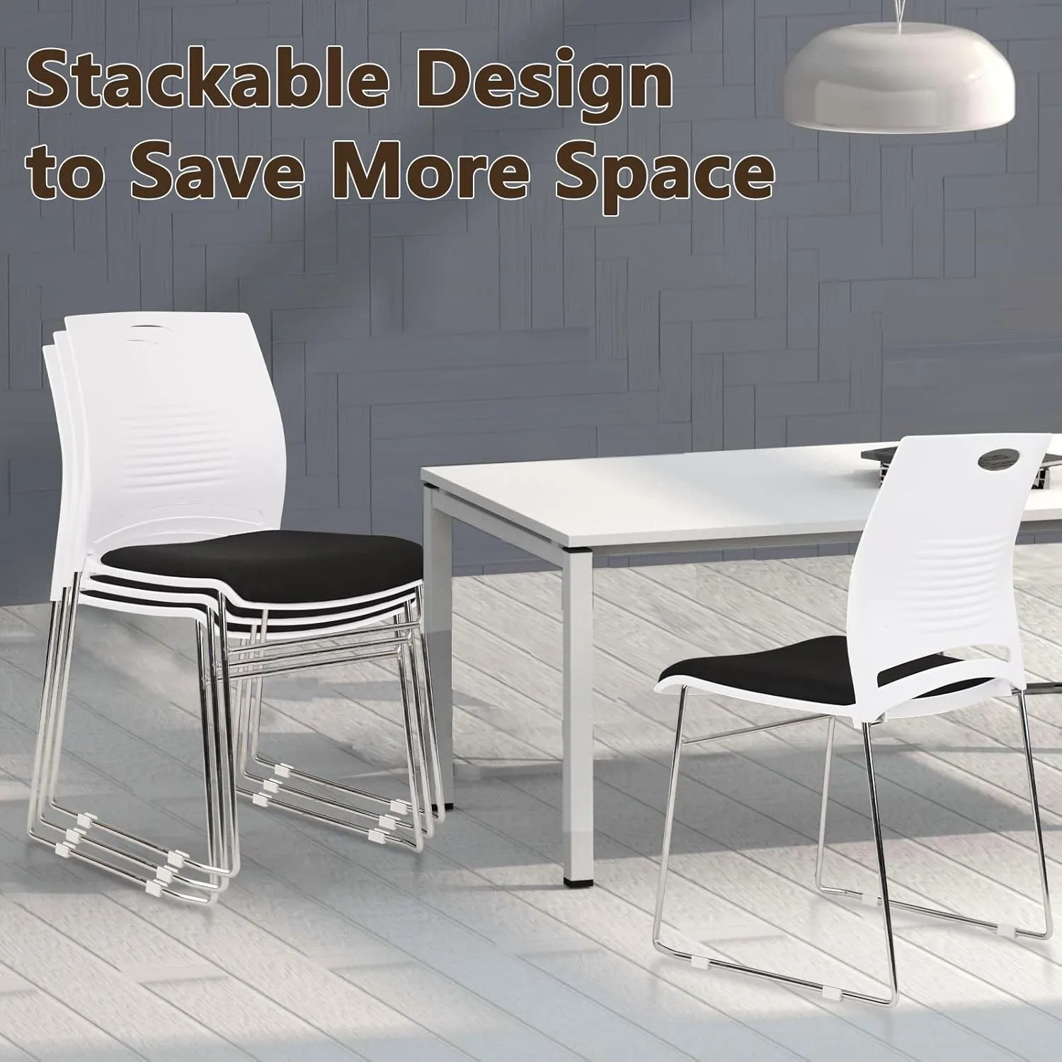 CLATINA Stacking Home Office Guest Chair with Metal Sled Base, Plastic Lobby Waiting Training Desk Chair for Office, Reception, Conference, School, Kitchen, Banquet, White, 12 Pack