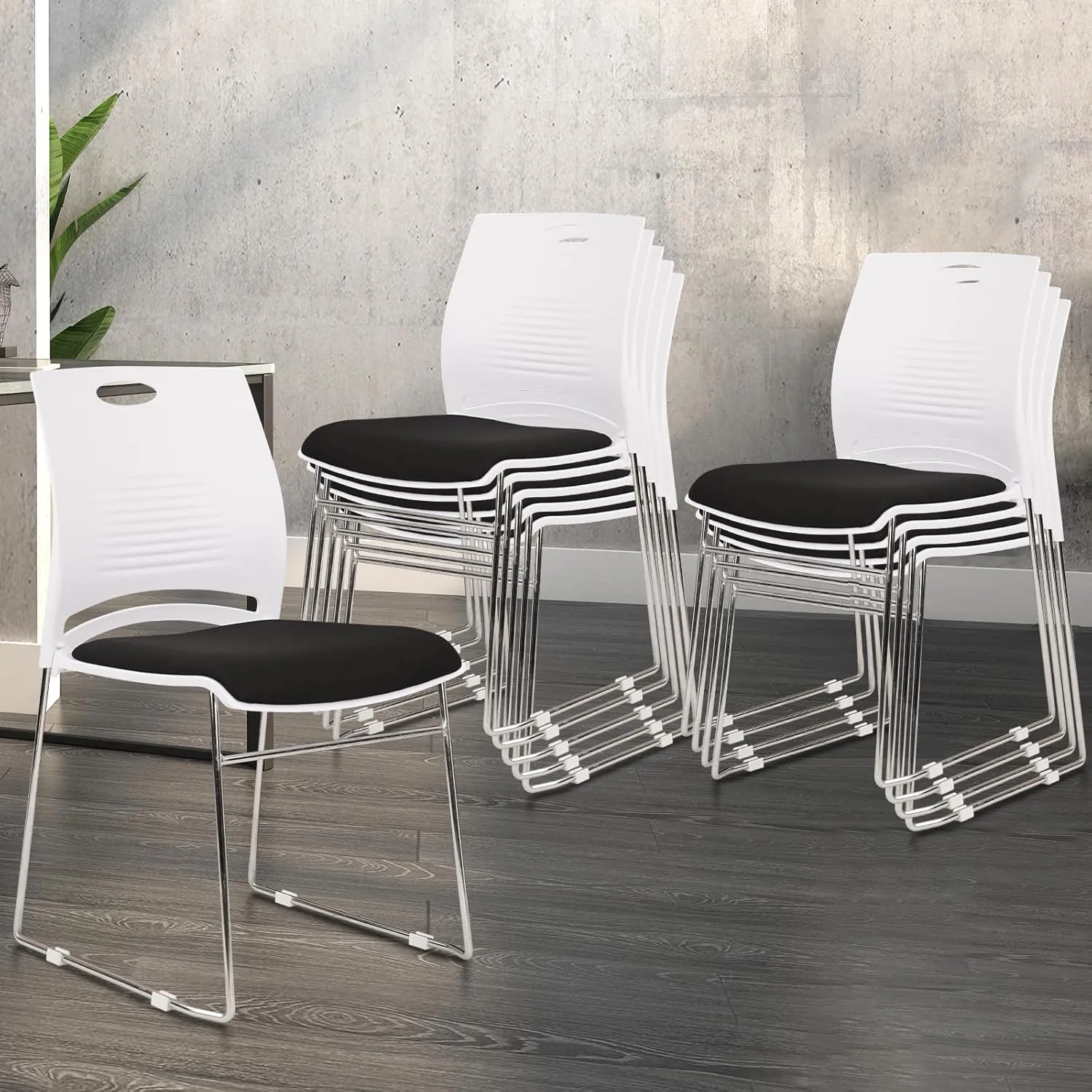 CLATINA Stacking Home Office Guest Chair with Metal Sled Base, Plastic Lobby Waiting Training Desk Chair for Office, Reception, Conference, School, Kitchen, Banquet, White, 12 Pack