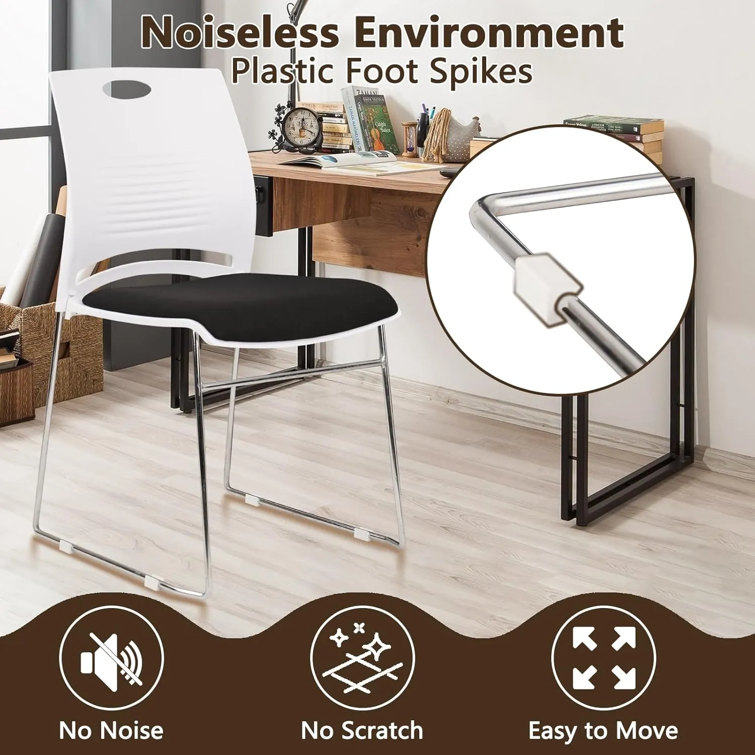 CLATINA Stacking Home Office Guest Chair with Metal Sled Base, Plastic Lobby Waiting Training Desk Chair for Office, Reception, Conference, School, Kitchen, Banquet, White, 12 Pack