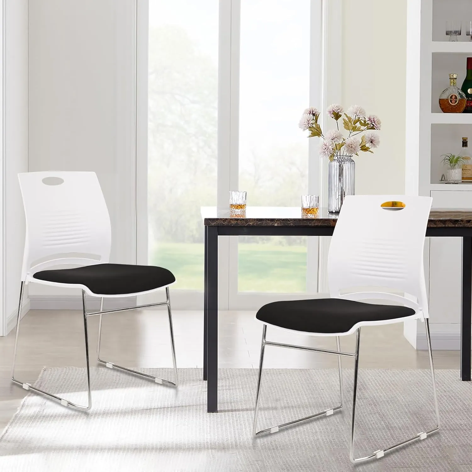 CLATINA Stacking Home Office Guest Chair with Metal Sled Base, Plastic Lobby Waiting Training Desk Chair for Office, Reception, Conference, School, Kitchen, Banquet, White, 12 Pack
