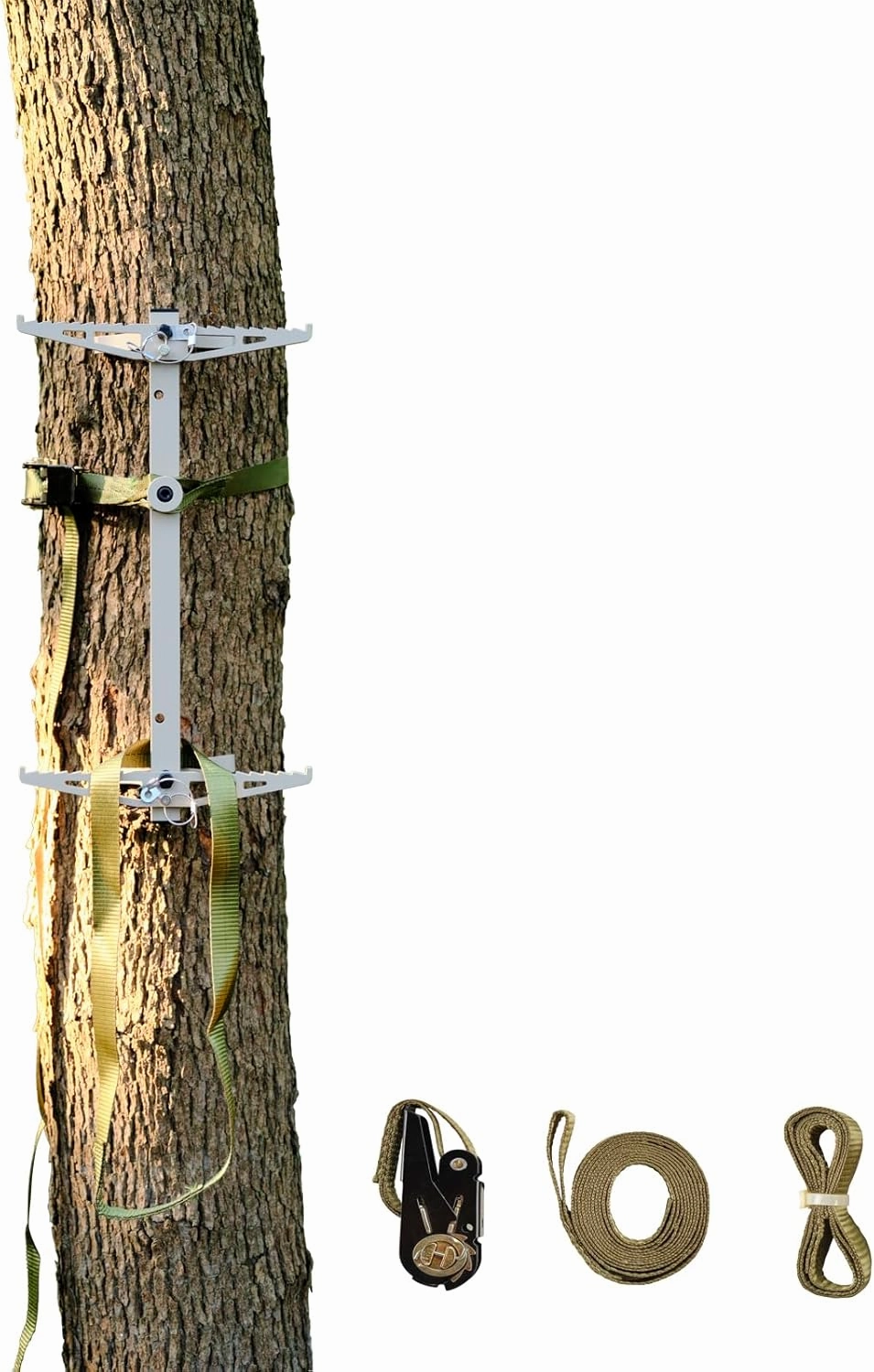 Climbing Sticks, 17” Lightweight Aluminium Hunting Climbing Sticks w/Silent Design, Tree Stand Sticks w/Pivoting V-Brackets & 20” Rope Aiders, Tree Steps for Deer Hunting Gear(1/2/3/4 Packs)