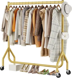 Clothes Clothing Rack, Rolling Heavy Duty Clothes Rack Load 420 LBS With Wheels, Metal Clothes Rack for Hanging Clothes, Portable Standing Clothes Garment Rack,Gold,48 inches