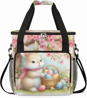 Coffee Maker Carring Bag Flower Easter Bunny Travel Carrying Storage Tote Bag Compatible with Keurig K-Mini or K-Mini Plus Portable Single Serve Coffee Brewer Case with Pockets for K-cup Pods