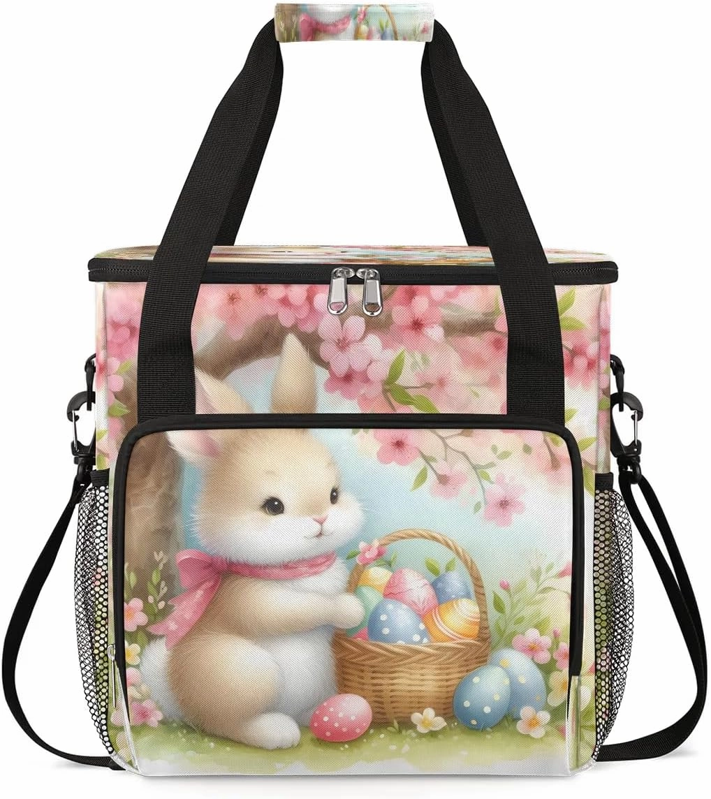 Coffee Maker Carring Bag Flower Easter Bunny Travel Carrying Storage Tote Bag Compatible with Keurig K-Mini or K-Mini Plus Portable Single Serve Coffee Brewer Case with Pockets for K-cup Pods